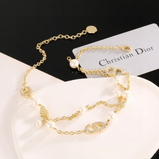 Dior Pearl CD Charm Layered Necklace