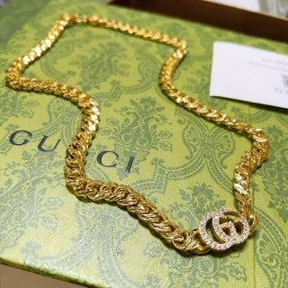 Gucci Interlocking G Crystal Double Chain Statement Necklace
