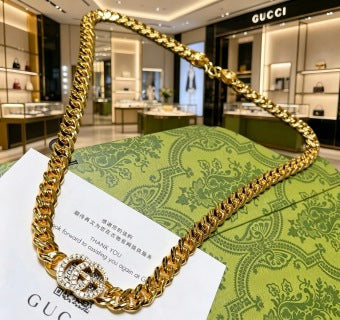 Gucci Interlocking G Crystal Double Chain Statement Necklace