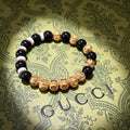 Gucci Interlocking G Onyx Pearl Bead Medallion Bracelet