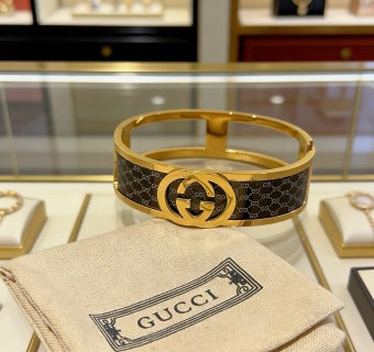 Gucci Interlocking G Monogram Canvas Wide Cuff Bracelet