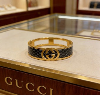 Gucci Interlocking G Monogram Canvas Wide Cuff Bracelet