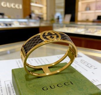 Gucci Interlocking G Monogram Canvas Wide Cuff Bracelet