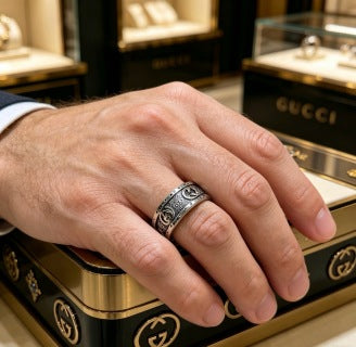 Gucci Interlocking G Filigree Engraved Wide Band Ring