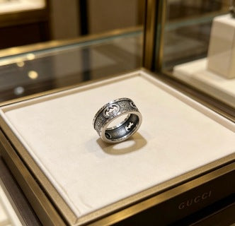 Gucci Interlocking G Filigree Engraved Wide Band Ring