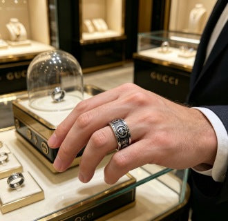 Gucci Interlocking G Filigree Engraved Wide Band Ring