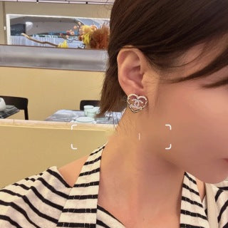 CHANEL Interwoven Heart CC Stud Earrings