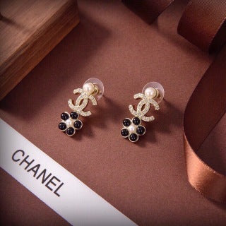 CHANEL Golden Pearl Blossom CC Drop Stud Earrings