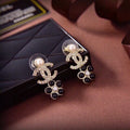 CHANEL Golden Pearl Blossom CC Drop Stud Earrings