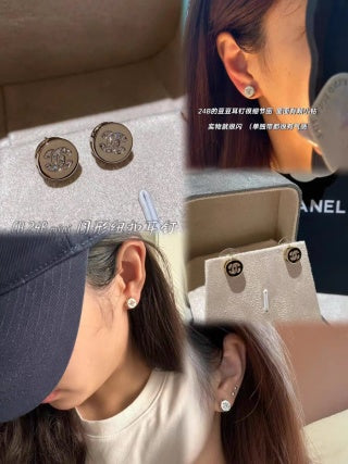 CHANEL Silver Medallion CC Mini Stud Earrings