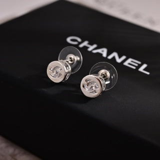 CHANEL Silver Medallion CC Mini Stud Earrings