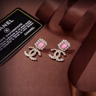 CHANEL Blush Gem CC Square Stud Earrings