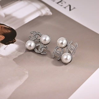 CHANEL Pearl Embrace CC Stud Earrings