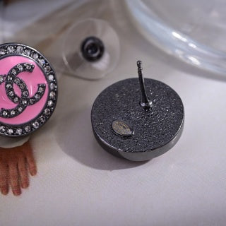 CHANEL Rosé CC Medallion Stud Earrings