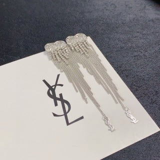 YSL Crystal Fringe Cascade Drop Earrings