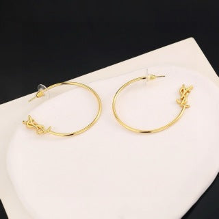 YSL Signature Circle Monogram Hoop Earrings