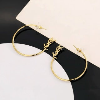 YSL Signature Circle Monogram Hoop Earrings