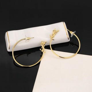 YSL Signature Circle Monogram Hoop Earrings