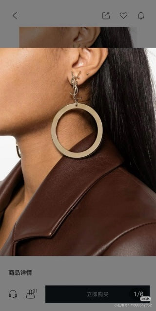 YSL Monogram Circle Hoop Drop Earrings