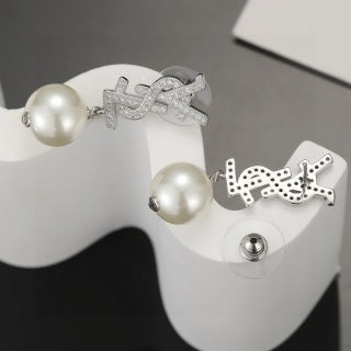 YSL Pearl Monogram Charm Drop Earrings