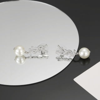 YSL Pearl Monogram Charm Drop Earrings