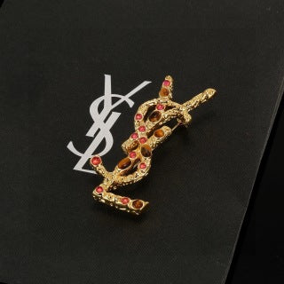 YSL Ruby Mosaic Monogram Brooch