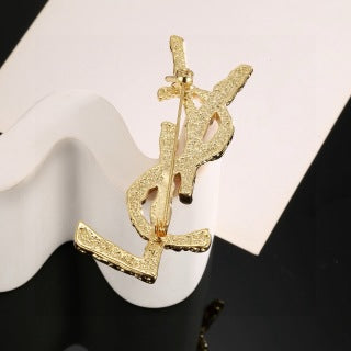 YSL Ruby Mosaic Monogram Brooch
