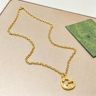 Gucci Circular Interlocking G Crystal Medallion Chain Necklace