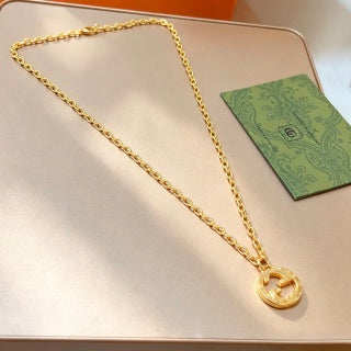 Gucci Circular Interlocking G Crystal Medallion Chain Necklace
