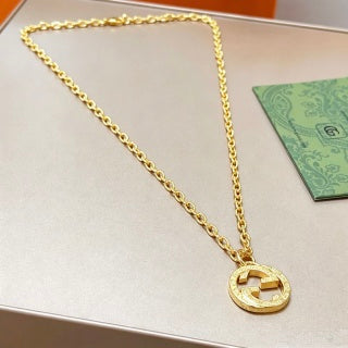 Gucci Circular Interlocking G Crystal Medallion Chain Necklace