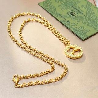 Gucci Circular Interlocking G Crystal Medallion Chain Necklace