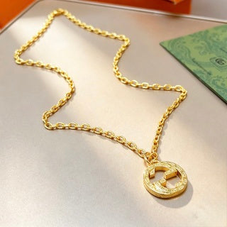 Gucci Circular Interlocking G Crystal Medallion Chain Necklace