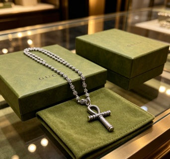 Gucci Interlocking G Cross Pendant Bead Chain Necklace