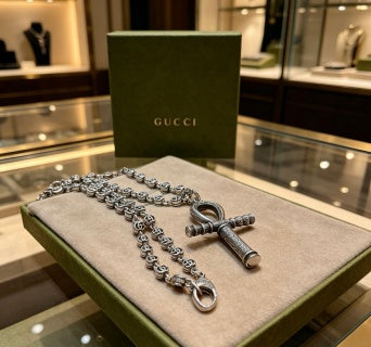 Gucci Interlocking G Cross Pendant Bead Chain Necklace