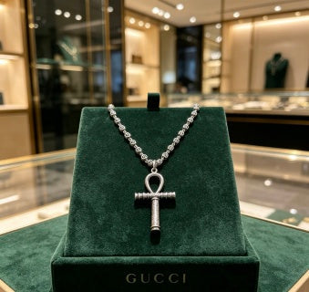 Gucci Interlocking G Cross Pendant Bead Chain Necklace