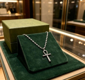 Gucci Interlocking G Cross Pendant Bead Chain Necklace