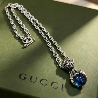 Gucci Interlocking G Chain Necklace with Crystal Drop Pendant