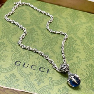 Gucci Interlocking G Chain Necklace with Crystal Drop Pendant