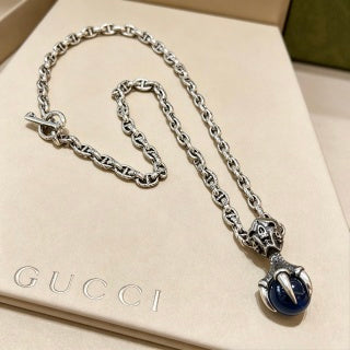 Gucci Interlocking G Chain Necklace with Crystal Drop Pendant