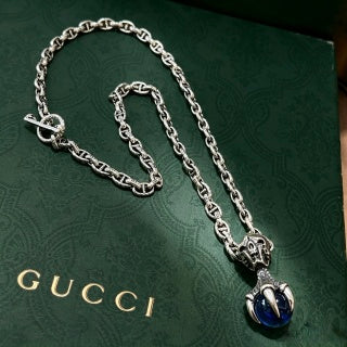 Gucci Interlocking G Chain Necklace with Crystal Drop Pendant