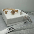 Dior Rose Crystal CD Open Bangle Bracelet