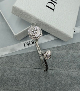 Dior Rose Crystal CD Open Bangle Bracelet
