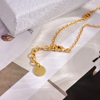 Dior Pearl Flower Charm Gold Chain Bracelet
