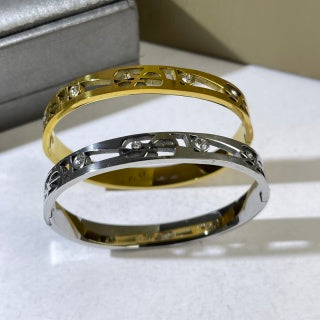 YSL Crystal Monogram Edge Cuff Bracelet