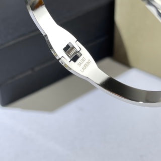 YSL Silver Emblem Crystal Cuff Bracelet