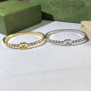 Gucci Interlocking G Beaded Edge Medallion Cuff Bracelet