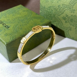 Gucci Interlocking G Pavé Line Open Cuff Bangle Bracelet