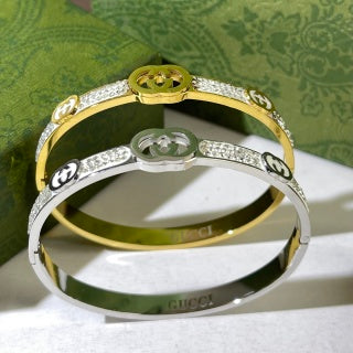 Gucci Interlocking G Pavé Line Open Cuff Bangle Bracelet