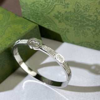 Gucci Interlocking G Pavé Line Open Cuff Bangle Bracelet