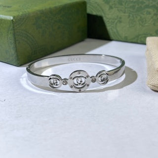 Gucci Triple Interlocking G Crystal Link Cuff Bracelet